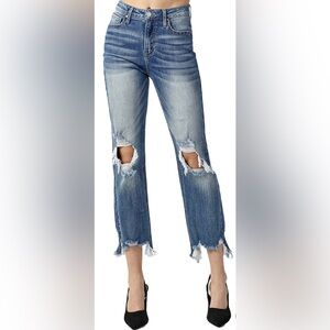 Risen Jeans straight cropped distressed